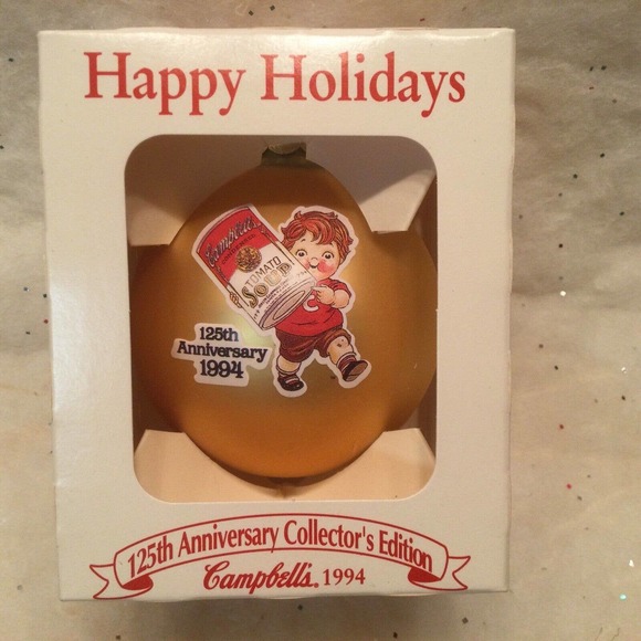 Campbell's Soup Kids 125th Anniversary 1994 Glass Ball Christmas Ornament Gold - Picture 2 of 6